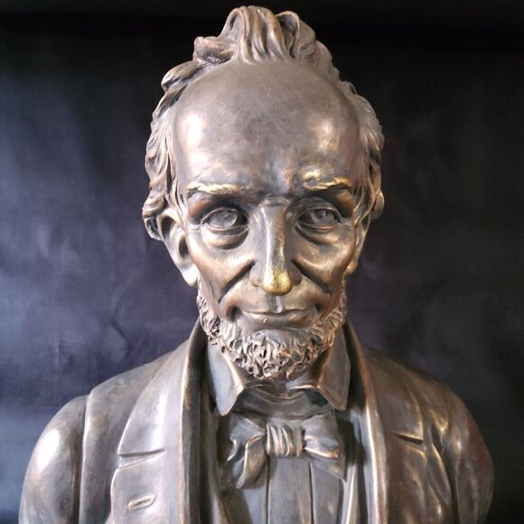 Vintage Bronze Resin Bust Of President Abraham Lincoln Tall Statue Sculpture - Picture 4 of 14